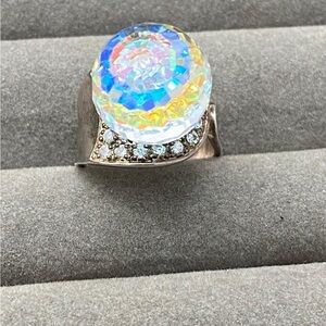 Special made unique an antique Aurora crystal and zirconia,adjustable ring .